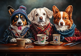 Пазл Алма деревянный 1000 деталей Звери как люди. Чаепитие.